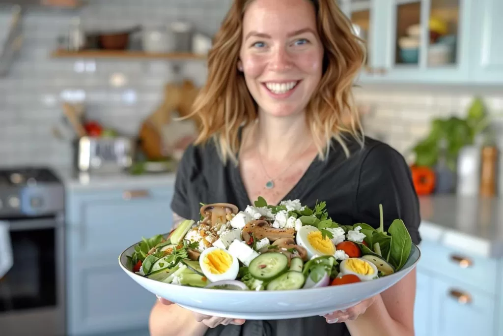 Keto Salade Recept, Gezonde Salades, Champignon Recepten, Feta Kaas, Low Carb Maaltijden, Voedzame Lunch Ideeën, gezonde keto salade met champignons en feta, gezonde keto salade