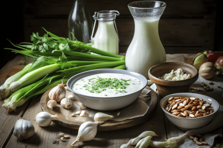 Keto amandelsaus, Koolhydraatarme knoflooksaus, Keto sauzen, Amandel-knoflook dip, Keto vriendelijke saus, Gezonde amandelsaus, Keto dipsaus, Amandel recepten, Keto keuken, Lage koolhydraten sauzen, Keto condimenten, Amandelmelk recepten, Keto smaakmakers, Zuivelvrije keto saus, Vegetarische keto recepten