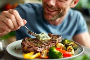 Gegrilde Varkensribeye, Knoflookboter, Geroosterde Broccoli, Gegrilde Paprika, Keto Recept, Gezonde Maaltijd, Eiwitrijk, Groente-Rijk, Koolhydraatarm, Gegrilde Varkensribeye, Knoflookboter, Geroosterde Broccoli, Geroosterde Paprika, Keto Maaltijd, Gezonde Diner, Eiwitrijke Voeding, Groente-Rijke Schotel, Koolhydraatarme Recepten