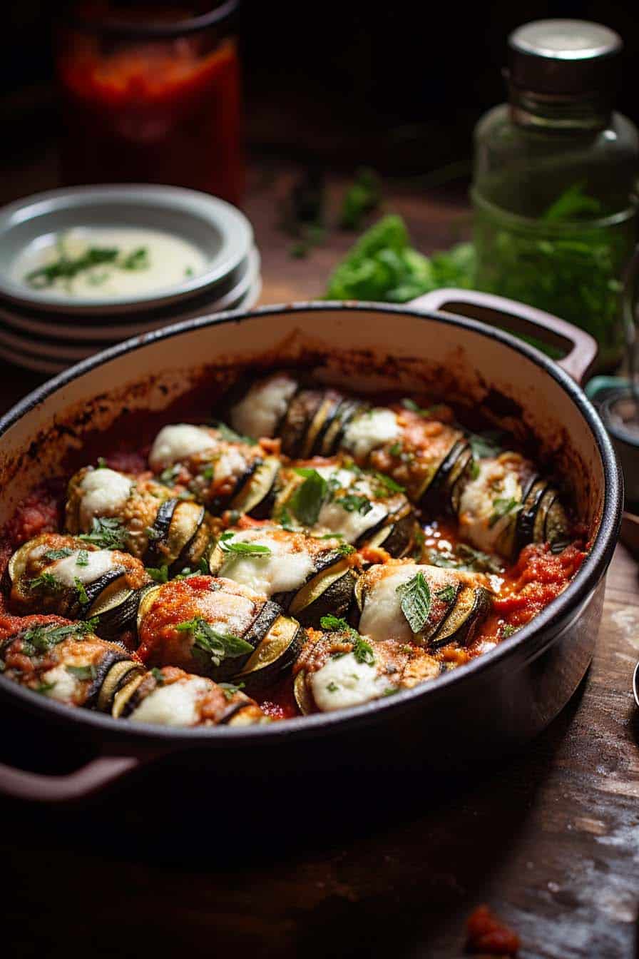 Keto Diner Recepten, Aubergine Rollatini Recept, Ricotta Spinazie Vulling, Suikervrije Marinara Saus, Gezonde Italiaanse Gerechten, Vegetarische Keto Maaltijd, Eiwitrijk Diner Idee, Low-Carb Aubergine Recept, Aubergine Rollatini, Keto Diner Recept, Ricotta en Spinazie Vulling, Gezonde Italiaanse Maaltijd, Marinara Aubergine Schotel, keto aubergine rollatini, vegetarisch keto recept