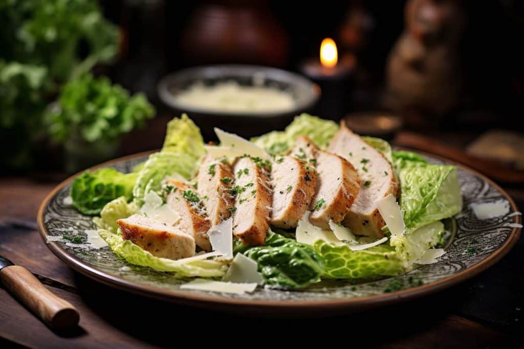 Keto Caesar salade, Gegrilde kip recepten, Koolhydraatarme lunch, Keto salade ideeën, Gezonde Caesar dressing, Parmezaanse kaas gerechten, Keto vriendelijke maaltijden, Voedzame lunch opties, Keto dieet recepten, Glutenvrije Caesar salade, Eiwitrijke salades, Keto lunchtips, Zelfgemaakte Caesar dressing, Caesar salade met kip, Keto maaltijdplanning