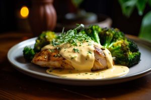 Keto diner recept, Koolhydraatarme kipfilet, Keto broccoli gerechten, Romige mosterdsaus, Keto maaltijdideeën, Gezonde kip diner, Eiwitrijk keto gerecht, Keto recepten met room, Vetrijke diner ideeën, Keto avondmaaltijd