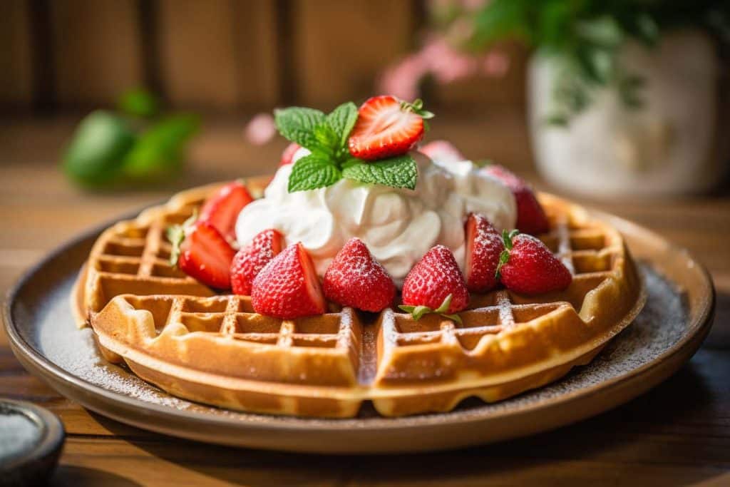 keto aardbeienrecepten, Keto wafels, Koolhydraatarm ontbijt, Amandelmeel recepten, Keto ontbijtideeën, Aardbeien en slagroom, Keto zoete traktaties, Suikervrije toppings, Gezonde ontbijtwafels, Keto brunchrecepten, Glutenvrije wafels, Keto dieet ontbijt, Voedzame ontbijtopties, Lage koolhydraten wafels, Keto-vriendelijke zoetigheden, Creatieve keto maaltijden.