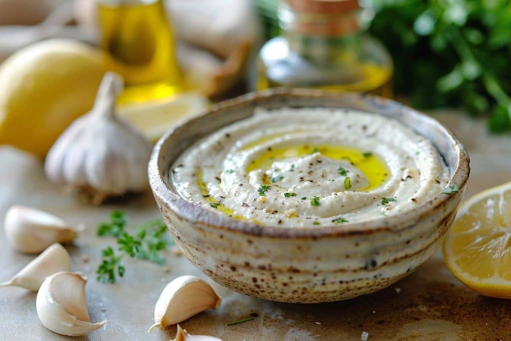 gezonde saus, knoflook-tahin, veganistisch, eenvoudig recept, huisgemaakt, dipsaus, romige tahinsaus, knoflook, tahin, citroen, olijfolie, gezond keto, huisgemaakte saus, vegetarisch, keto saus, koolhydraatarme saus