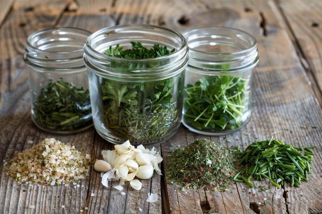 Kruidenboterkruiden, Gedroogde peterselie, Gedroogde bieslook, Gedroogde basilicum, Knoflookpoeder, Zelfgemaakte kruidenmix, Kruidenboterkruiden mix, Gedroogde kruiden, Zelfgemaakte kruidenmix, Kruidenboter bereiden, Culinaire kruiden, keto kruidenboter, keto knoflookboter, koolhydraatarme kruidenboter, kruidenboter recept