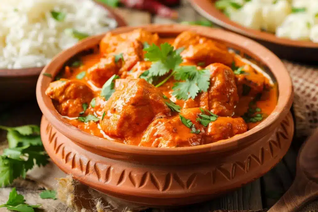 Keto Butter Chicken, koolhydraatarm recept, gezonde Indiase keuken, makkelijke bereiding, kipgerecht, kokosroom, tomatenblokjes, verse koriander, knoflook en gember, kipfilet, keto butter chicken recept, koolhydraatarme butter chicken