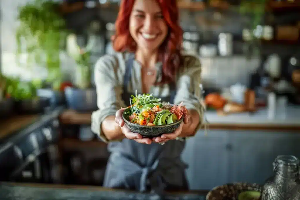 Avocado, Gerookte Zalm, Keto, Buddha Bowl, Gezond Recept, Olijfolie, Citroensap, Spinazie, Komkommer, Pijnboompitten, keto zalm buddha bowl, keto buddha bowl, koolhydraatarme buddha bowl