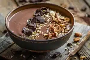 Chocolade, Pindakaas, Keto, Smoothie Bowl, Avocado, Bevroren Bloemkool, Amandelmelk, Gezonde Vetten, chocolade-pindakaas smoothie bowl