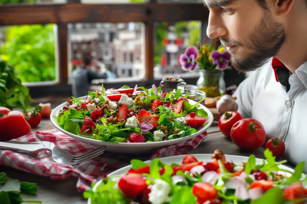 Aardbeien, Feta, Walnoten, Salade, Keto, Gezond, Fris, Eiwitrijk, Low-Carb, Olijfolie, Balsamicoazijn, aardbeien feta salade met walnoten, aardbeien feta salade, salade met walnoten