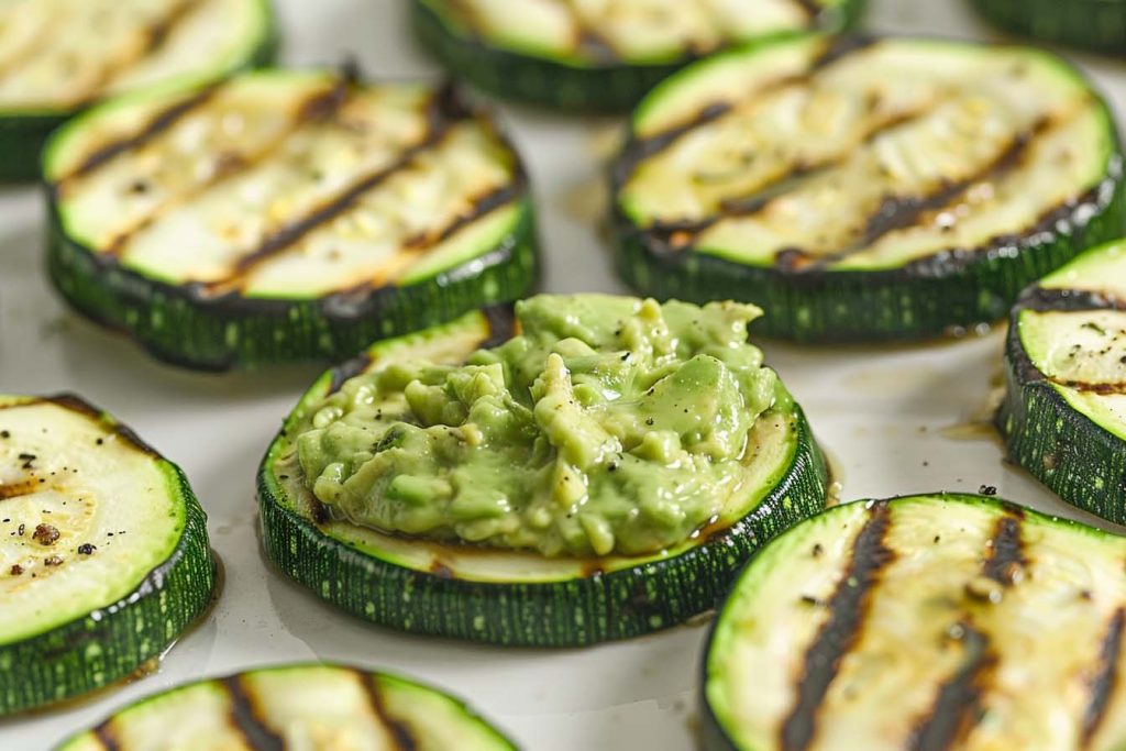 avocado spread op gegrilde courgette, avocado spread, gegrilde courgette, gezonde snack, keto recept, verse ingrediënten, zomers gerecht, voedzame lunch, eenvoudig keto gerecht