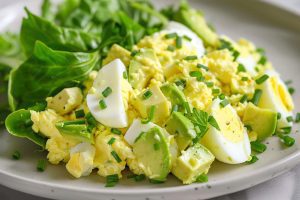 Keto eiersalade, avocado recept, gezonde salade, bladsla, eenvoudig keto recept, koolhydraatarme recepten, keto recepten, koolhydraatarm recepten