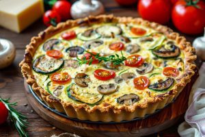 Keto, quiche, champignons, kaas, courgette, cherry tomaatjes, amandelmeel, gezond, koolhydraatarm, glutenvrij, keto quiche, koolhydraatarme quiche, low-carb quiche