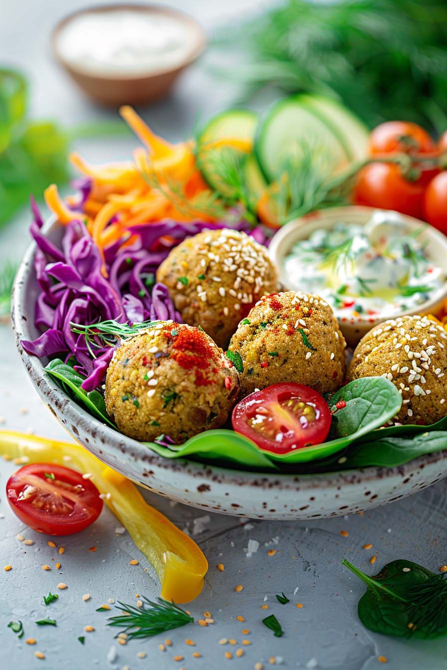 Keto Groenteschotel met Falafel en Tzatziki, Keto, Groenteschotel, Falafel, Tzatziki, Amandelmeel, Griekse Yoghurt, koolhydraatarme recepten, keto recepten, koolhydraatarm recept, keto lunch, koolhydraatarme lunch, keto falafel, keto tzatziki, keto weekmenu, keto maaltijdplan, keto dieetschema