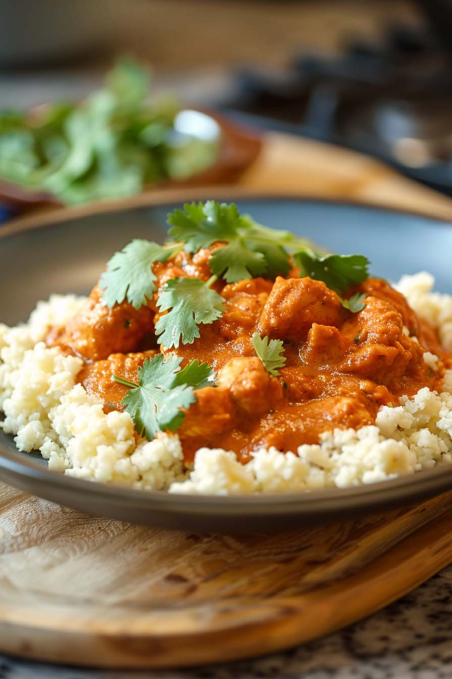 Kip Tikka Masala, Bloemkoolrijst, Keto Diner, Gezonde Maaltijd, Indiase Keuken, Kokosmelk Curry, Verse Koriander, keto diner recept