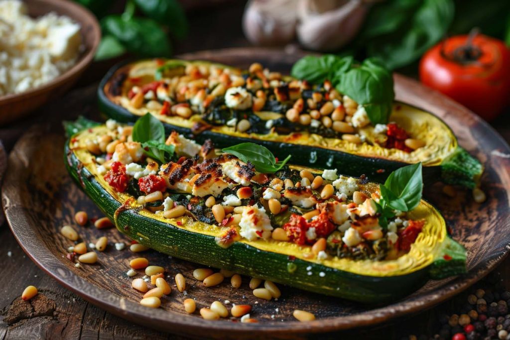 Gevulde courgette, Spinazie en feta, Keto recept, Gezonde maaltijd, Laag koolhydraten, Vegetarisch keto, Gezond diner, Makkelijk recept, gevulde courgette vega, courgette gevuld, gevulde courgettes, gevulde courgette recept