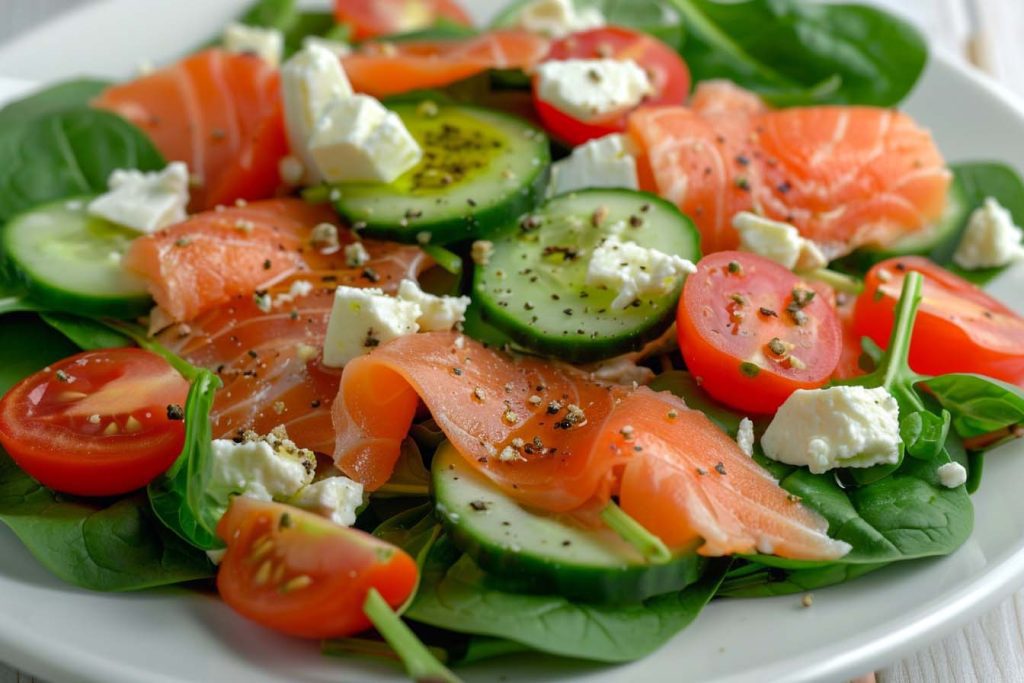 spinaziesalade, spinaziesalade feta, recept spinaziesalade, spinaziesalade recept, spinaziesalade sonja bakker, keto spinazie recept, keto spinazie, Spinaziesalade, Gerookte Zalm, Keto recept, Gezond eten, Verse Spinazie, Keto salade, Eenvoudige salade, Snelle maaltijd, Voedzame salade, Salade met Feta, zomerse salade met feta, salade met feta en tomaat, feta kaas, gerookte zalm recept, recept gerookte zalm, recept met gerookte zalm, gerookte zalm salade, salade gerookte zalm, salade met gerookte zalm