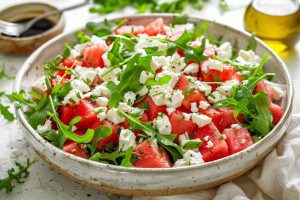 Watermeloen, Feta, Salade, Zomerse maaltijd, Gezond, Keto, Verse ingrediënten, Makkelijk recept, Snel klaar, Zonder zout, watermeloen salade met feta, watermeloen salade met feta en munt, watermeloen feta salade, watermeloen feta salade balsamico, watermeloen feta salade munt, dressing watermeloen feta salade, recept watermeloen feta salade, keto recept, salade watermeloen feta, salade watermeloen feta munt, watermeloen salade zonder feta, salade watermeloen feta rucola, watermeloen salade feta