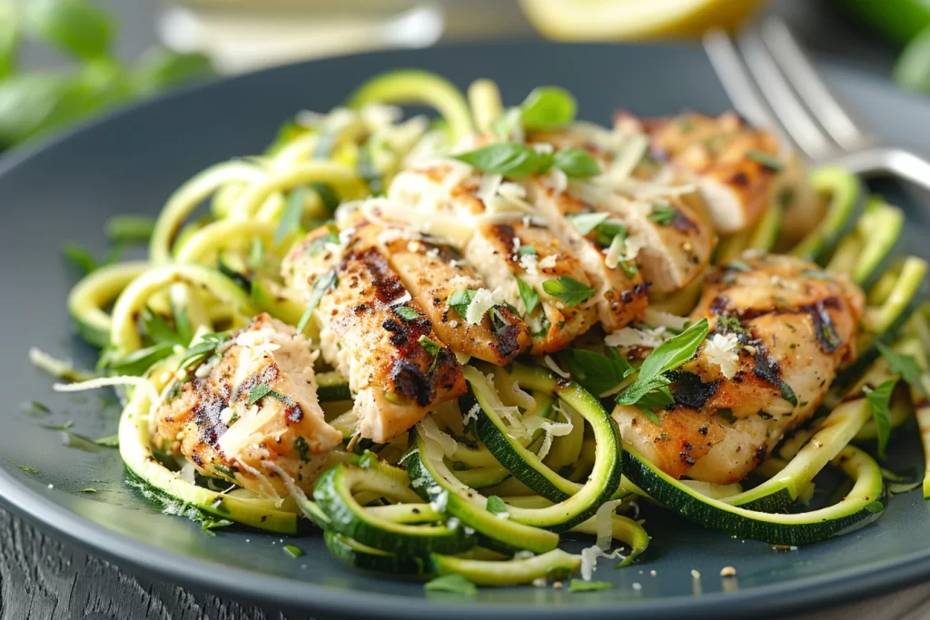 gegrilde kip, courgette noodles, courghetti, kipfilet, kip, keto recept, gezonde maaltijd, weinig koolhydraten, keto lunch, keto diner, keto recepten, lowcarb, koolhydraatarm